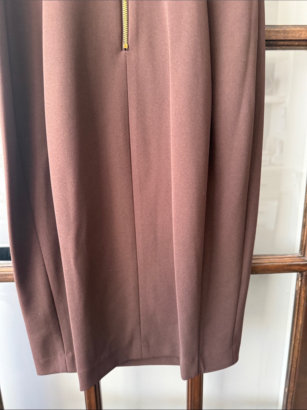 Calvin Klein Chocolate Brown Midi Sheath Dress with Faux-Leather Tie - Picture 11 of 12
